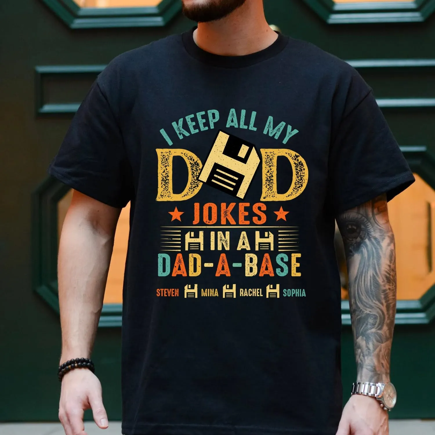 Personalized Dad Jokes Shirt, Dad Shirts for Men, I Keep All My Dad Jokes in A Dad-A-Base, Funny Dad Jokes in