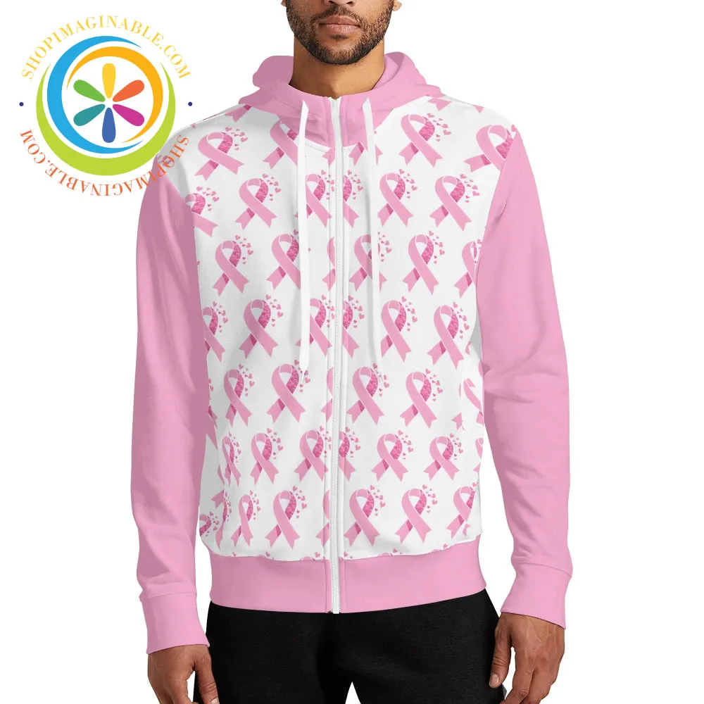 Pink Cancer Awareness Full Zip Unisex Turtleneck Hoodie