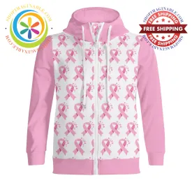 Pink Cancer Awareness Full Zip Unisex Turtleneck Hoodie