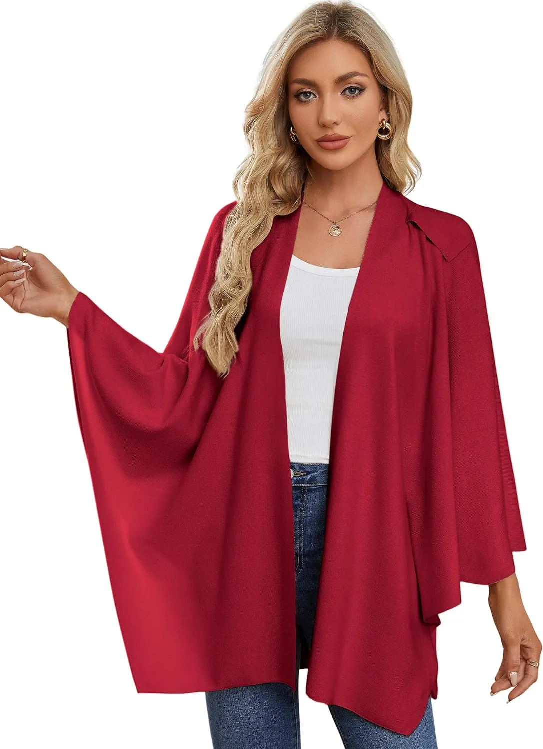 PULI Womens Large Cross Front Poncho Sweater Wrap Topper Knitted Elegant Shawls Cape for Fall Winter