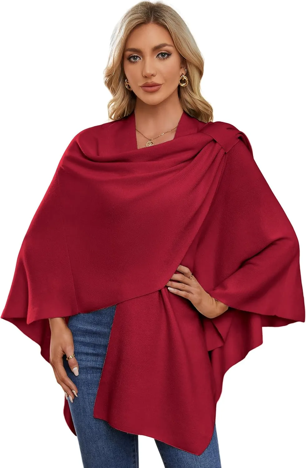 PULI Womens Large Cross Front Poncho Sweater Wrap Topper Knitted Elegant Shawls Cape for Fall Winter