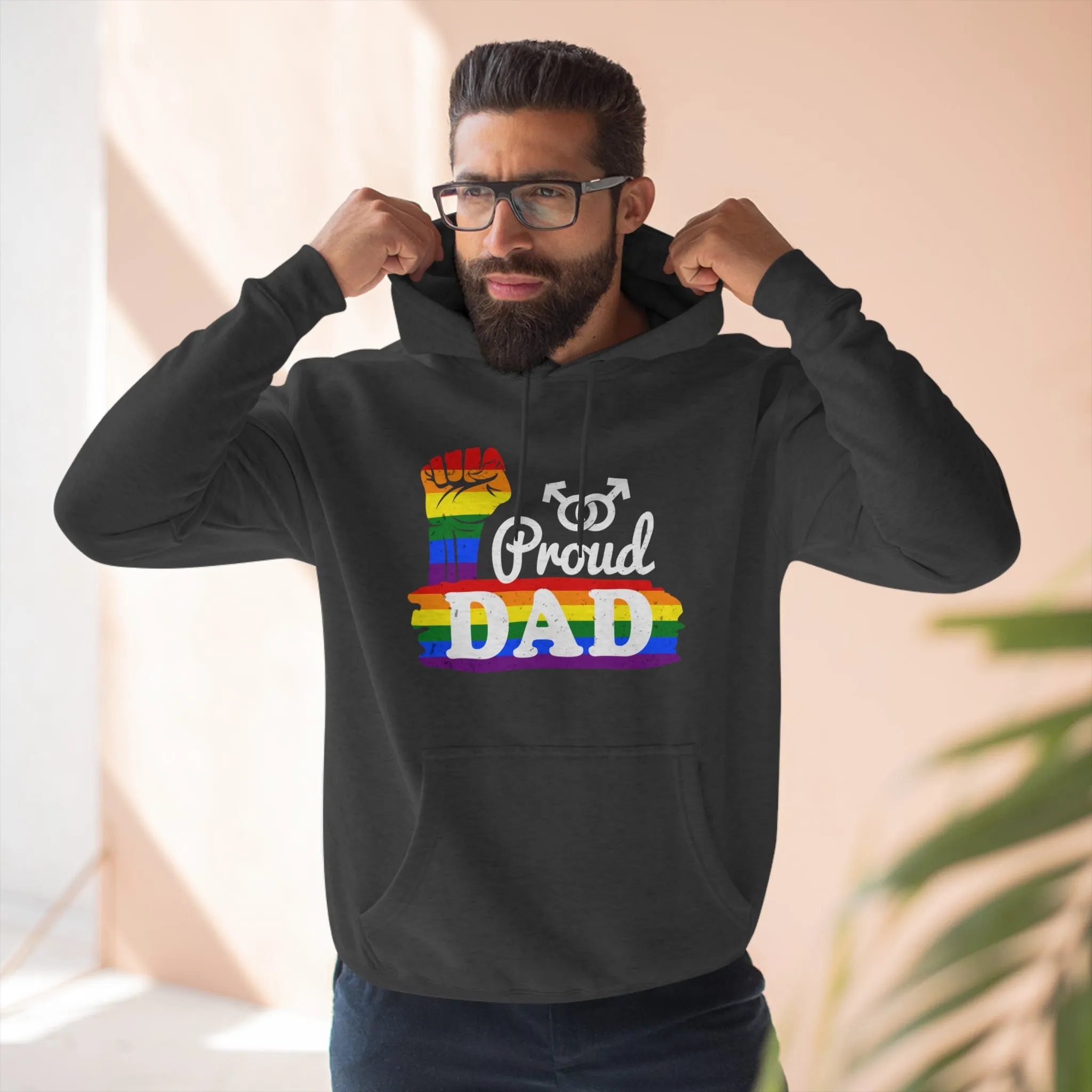 Rainbow Pride Flag Unisex Premium Pullover Hoodie - Proud Dad