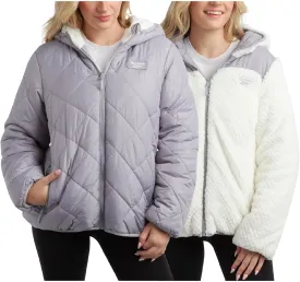 Reebok Women's Puffer Jacket - Quilted Puffer Reversible to Faux Fleece Jacket - Insulated Winter Jackets for Women (S-XL)