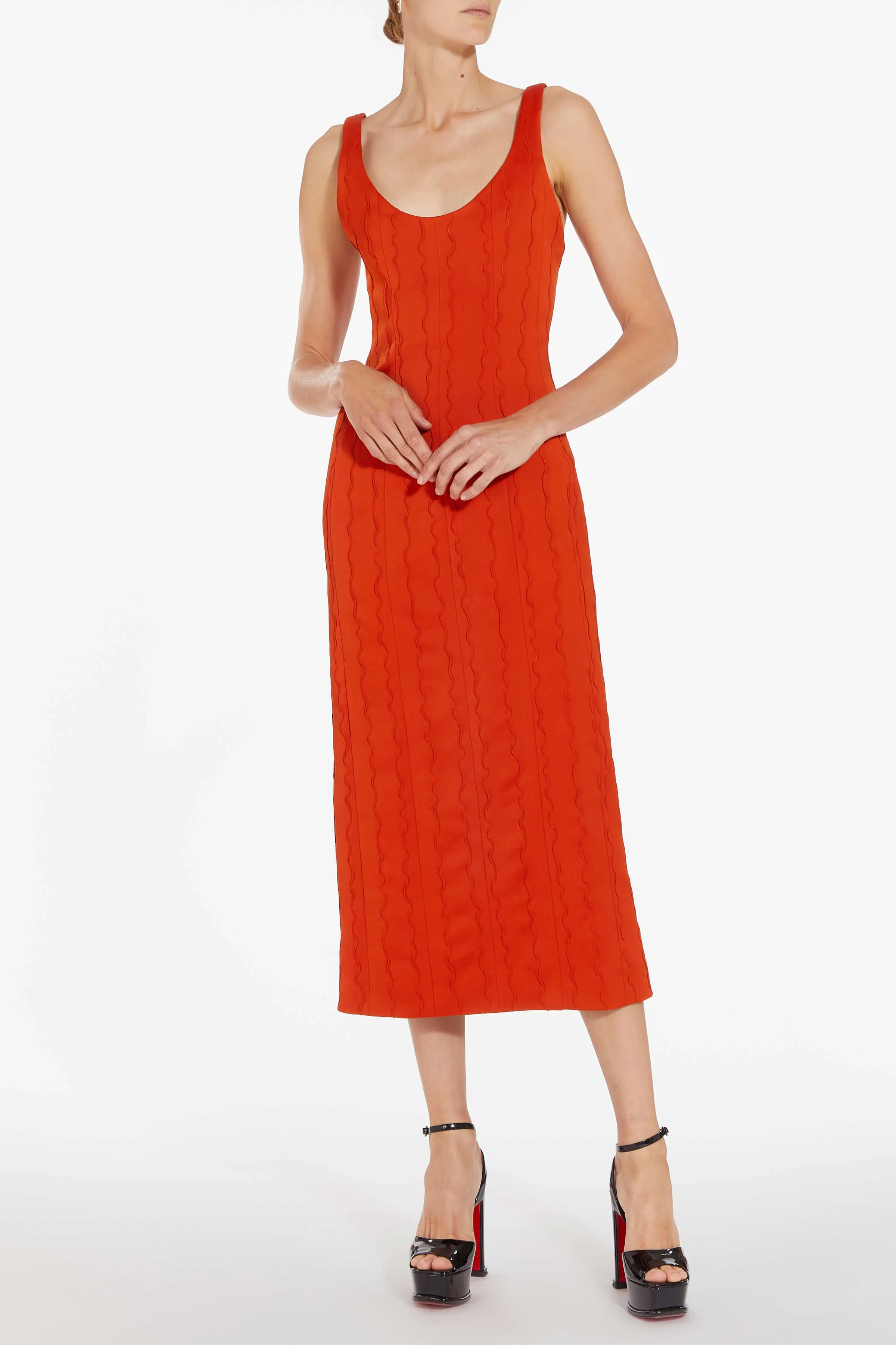 Sommer Orange Wave Midi Dress