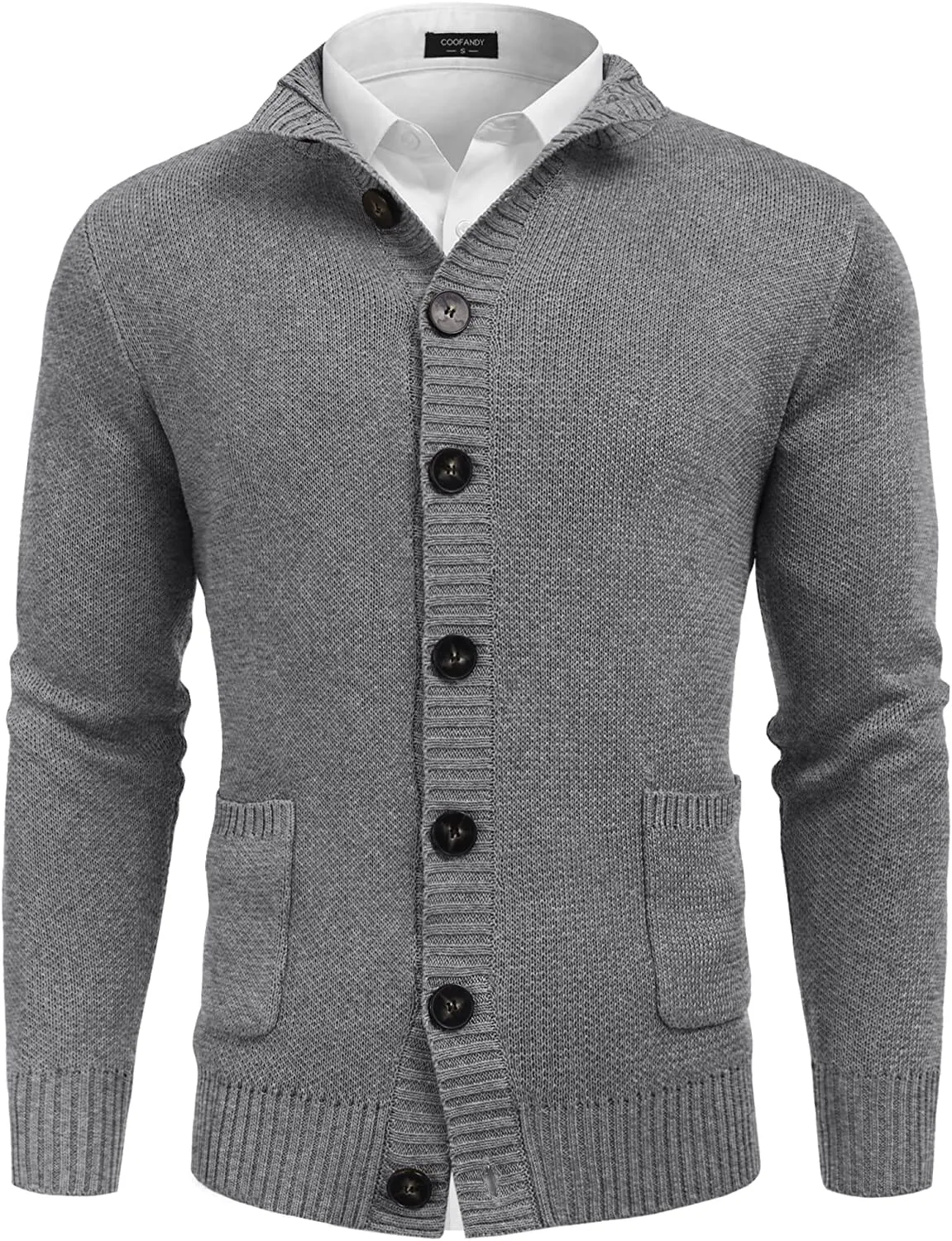 Stand Collar Button Down Knitted Cardigan with Pockets (US Only)
