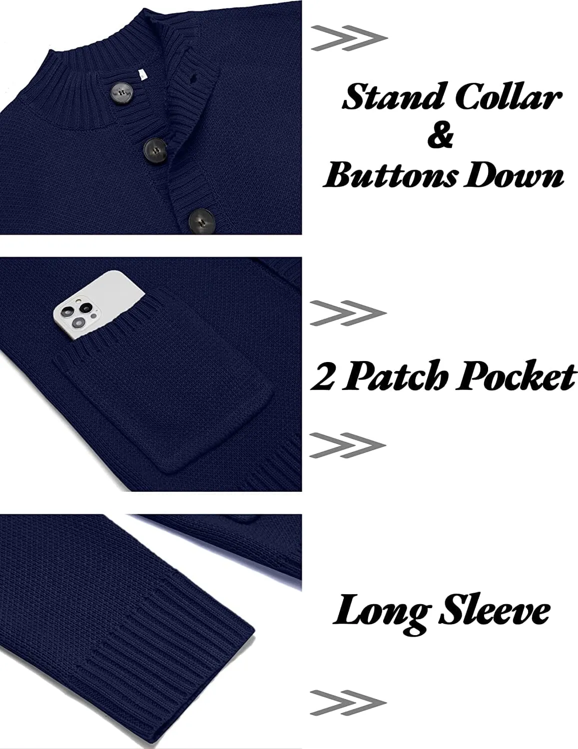 Stand Collar Button Down Knitted Cardigan with Pockets (US Only)