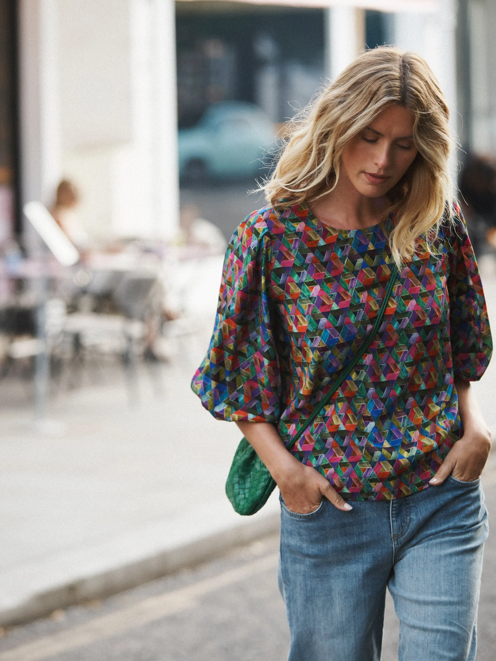 Tessa silk watercolour diamond top