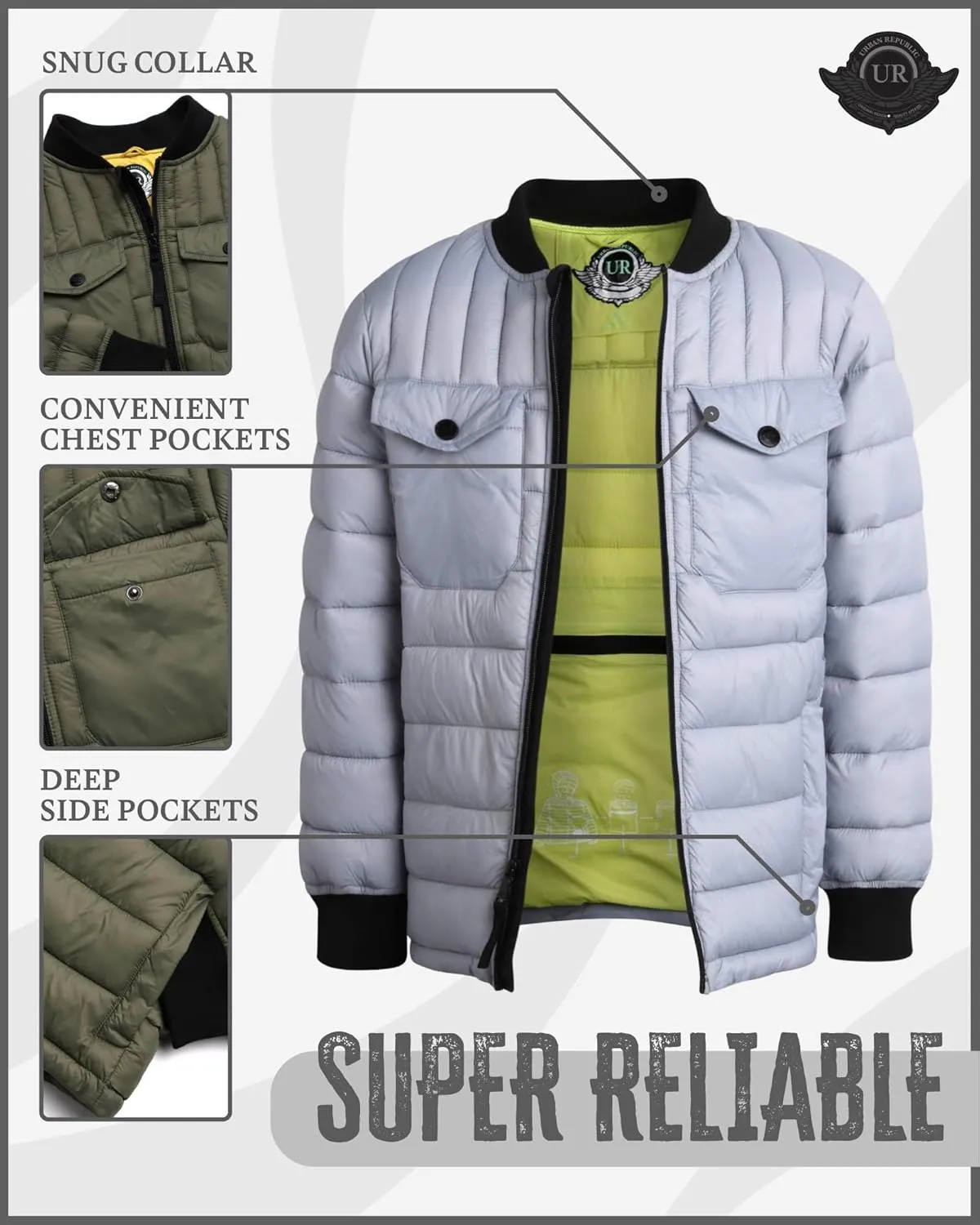 URBAN REPUBLIC Boys' Packable Puffer Jacket - Insulated Weather Resistant Windbreaker Bubble Winter Jacket for Boys (8-20)