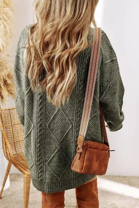 Womens Loose Long Sleeve Cable Knit Pullover Sweater Dress Casual Slouchy Crew Neck Knitted Mini Dress