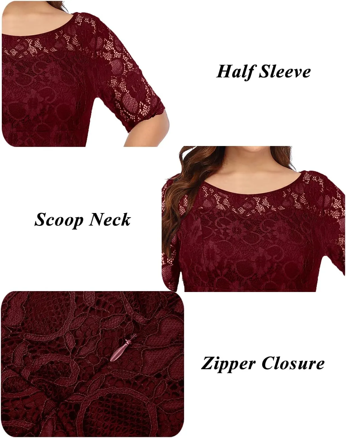 Women's Plus Size Wedding Guest Bridal Shower Semi Formal Cocktail Party Lace V Neck Midi Dress