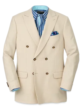 Wool Blend Double Breasted Peak Lapel Sport Coat - Cream