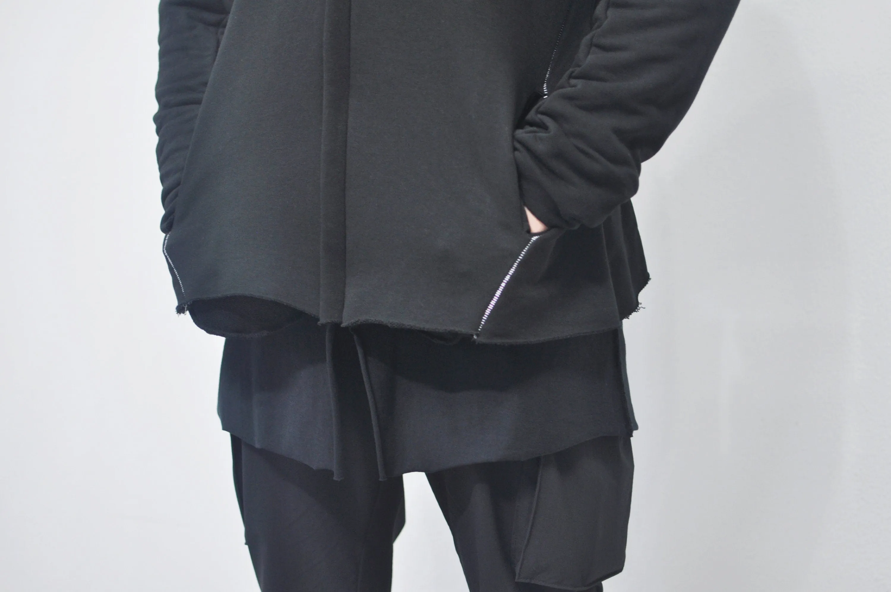 XS-8XL DISTORTION HOODIE, Contrast Stitching Black Sweatshirt,Cotton Fleece Construction, Asymmetric paneling,High-neck,Long sleeves- BB0103