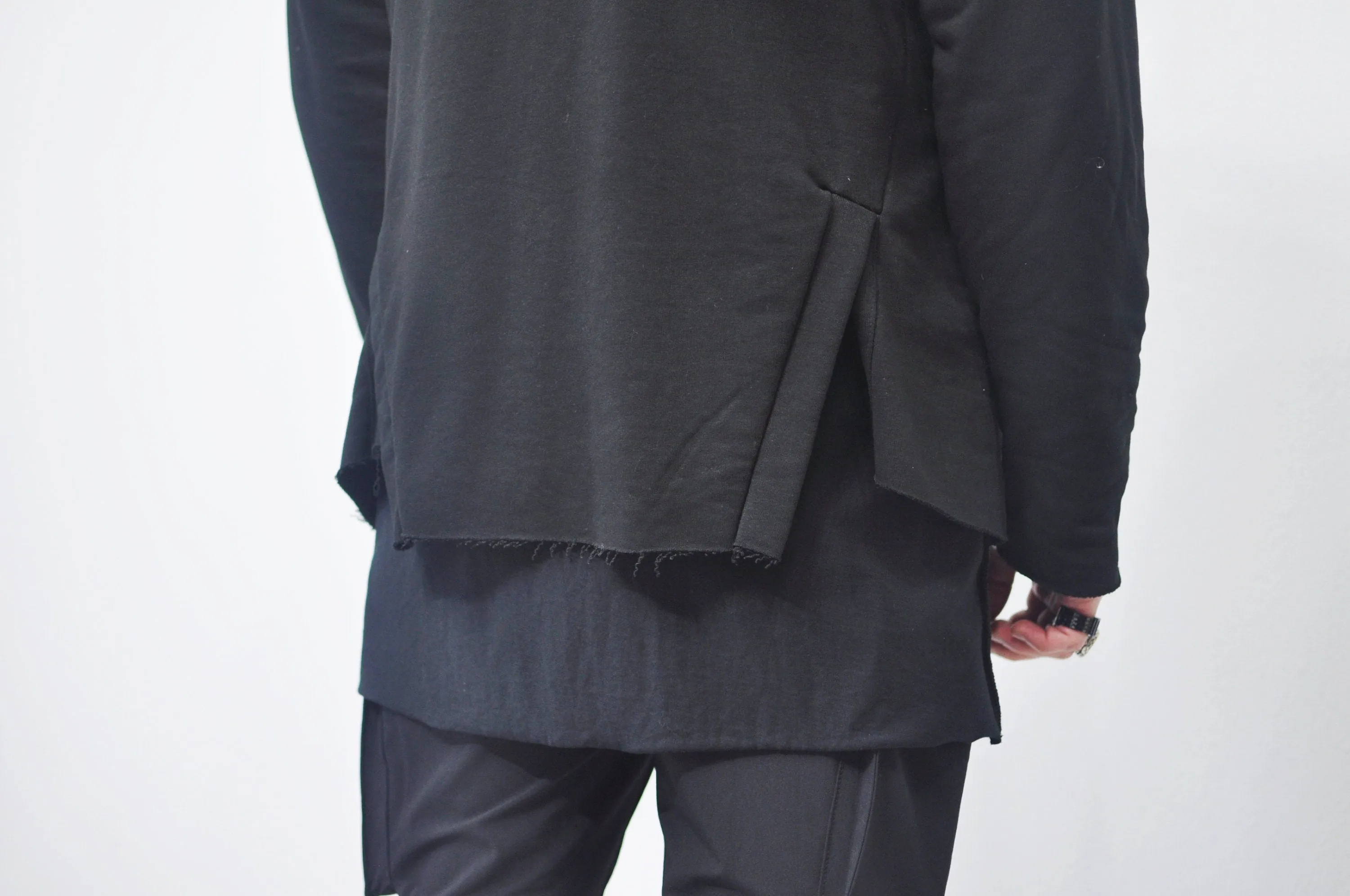 XS-8XL DISTORTION HOODIE, Contrast Stitching Black Sweatshirt,Cotton Fleece Construction, Asymmetric paneling,High-neck,Long sleeves- BB0103