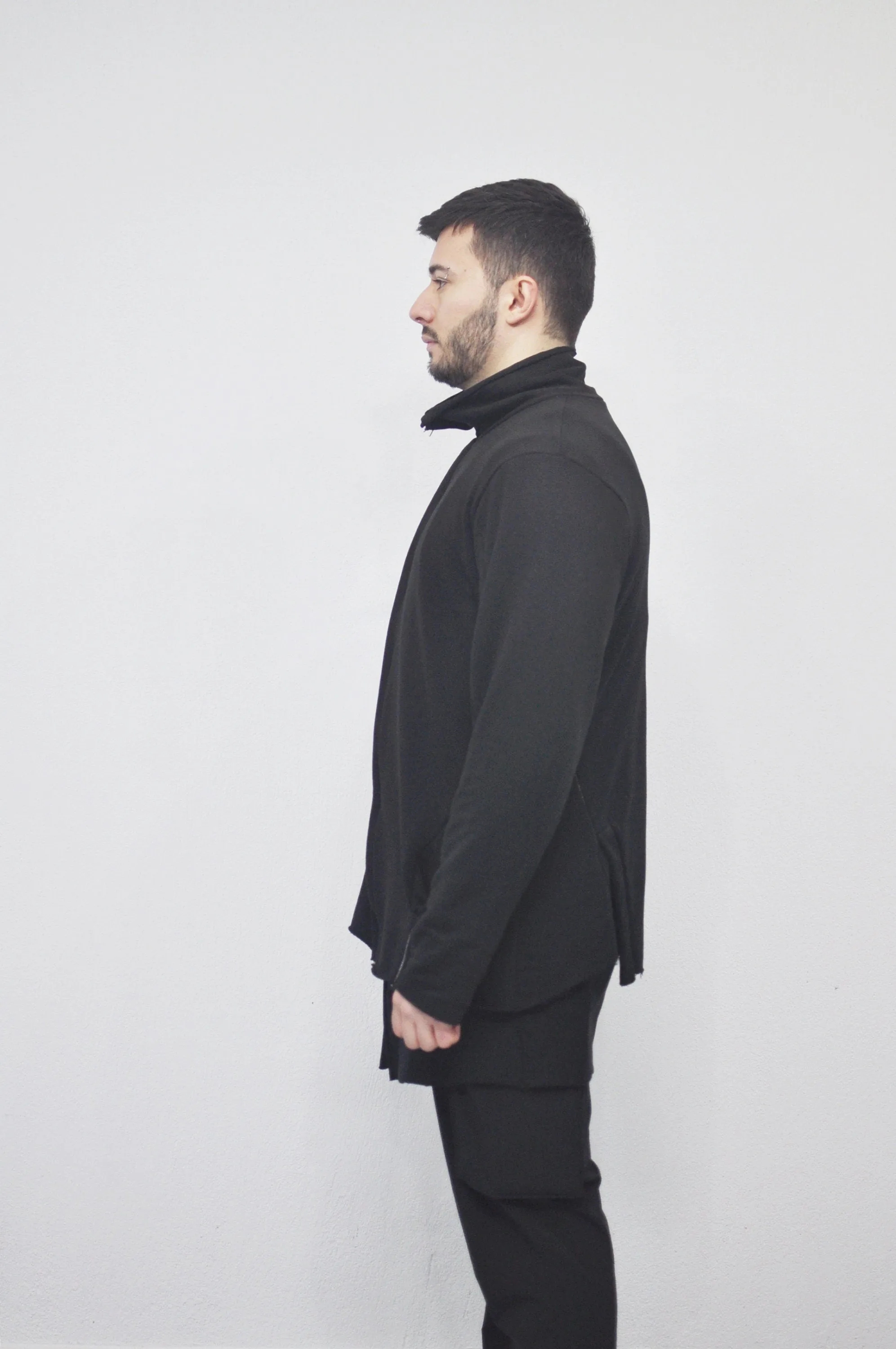 XS-8XL DISTORTION HOODIE, Contrast Stitching Black Sweatshirt,Cotton Fleece Construction, Asymmetric paneling,High-neck,Long sleeves- BB0103