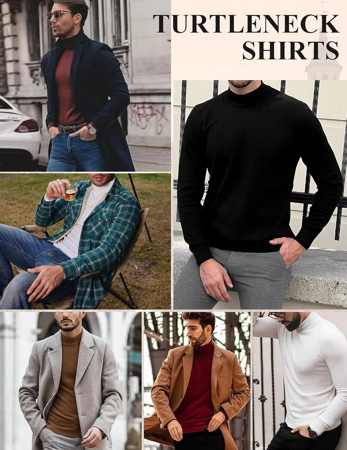 ZAFUL Men's Mock Turtleneck Shirts Long Sleeve Lightweight Turtle Neck Undershirt Tops Pullover Ribbed Base Layer T Shirts