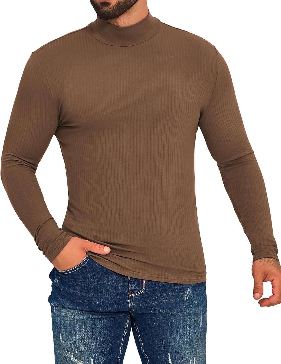 ZAFUL Men's Mock Turtleneck Shirts Long Sleeve Lightweight Turtle Neck Undershirt Tops Pullover Ribbed Base Layer T Shirts